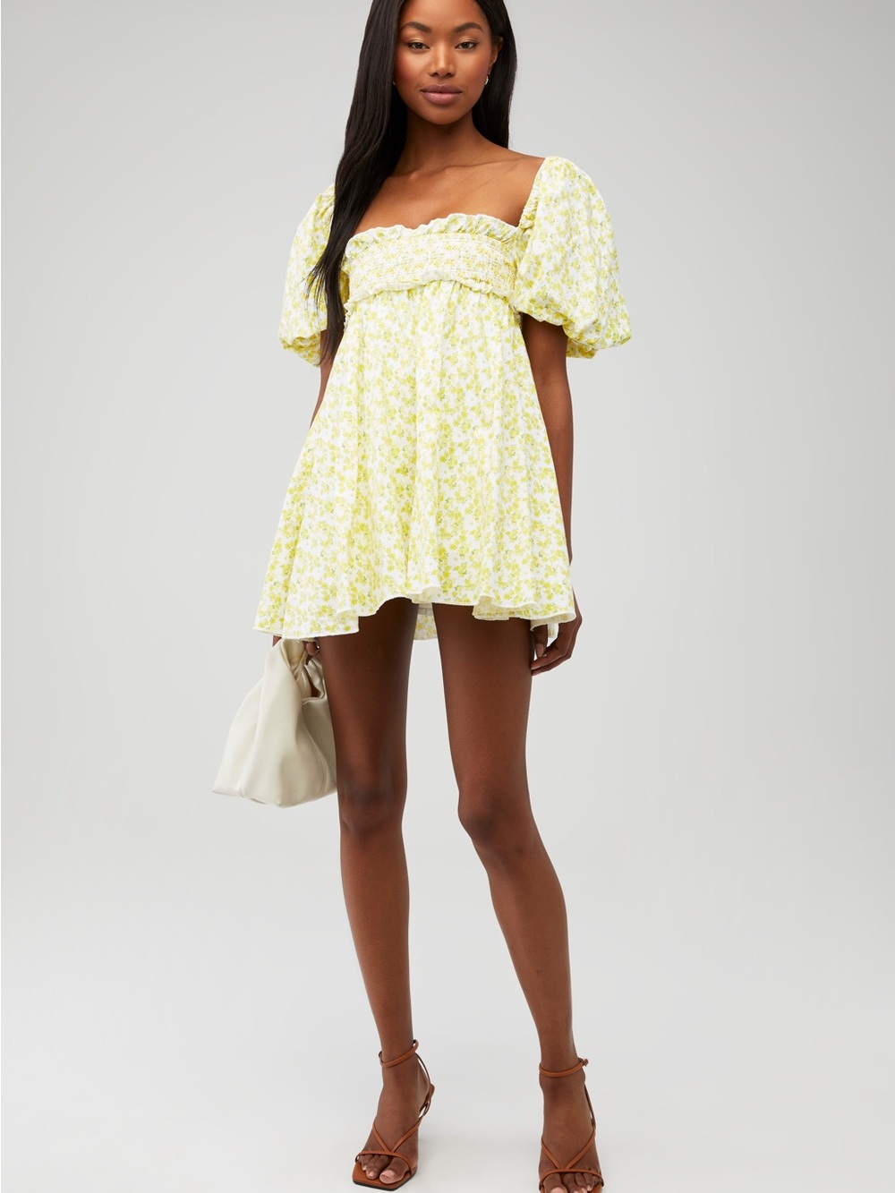For Love & Lemons Lemon Floral Puff-Sleeve Mini Dress